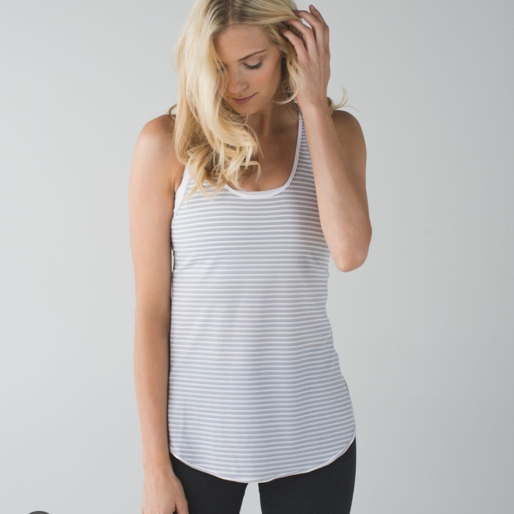 Lululemon Athletica Striped Racerback Tank Top - Light Gray